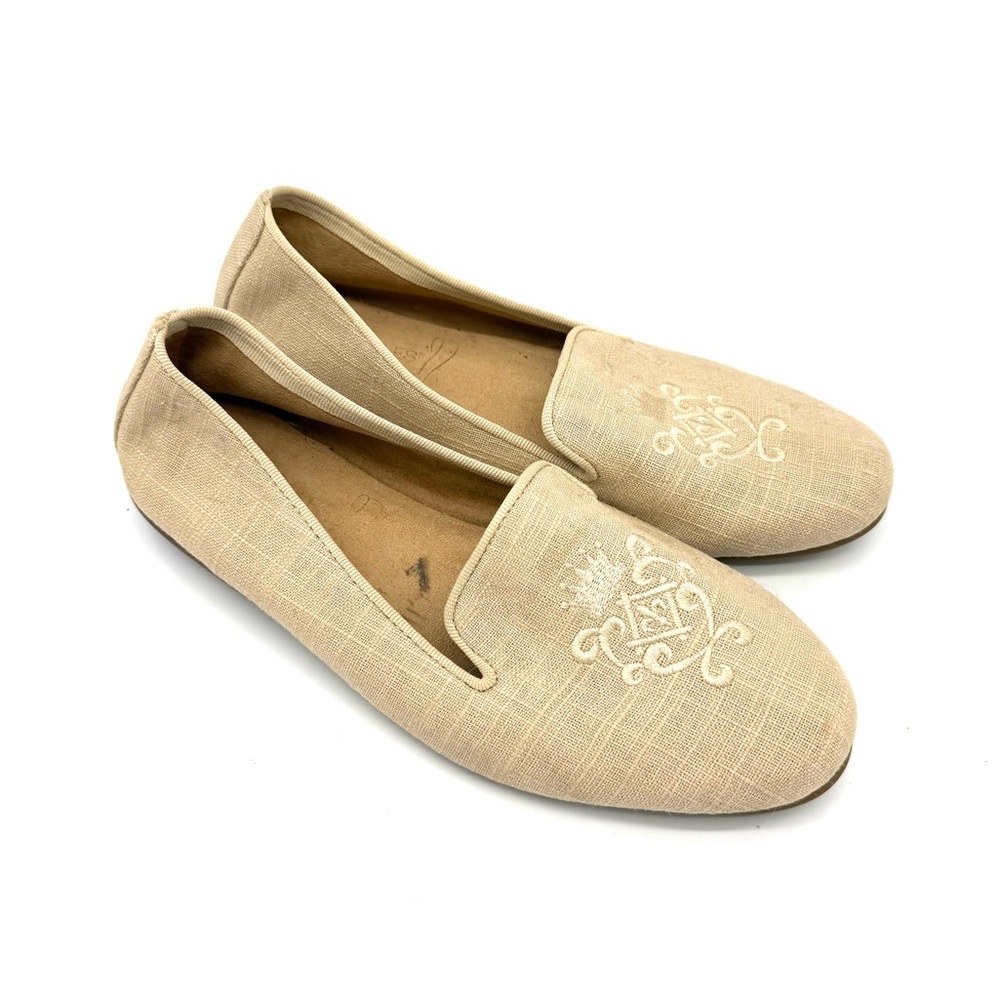 Aerosoles Betunia LINEN Woven Slip On Loafer Smoking Slippers Women's Size 8.5